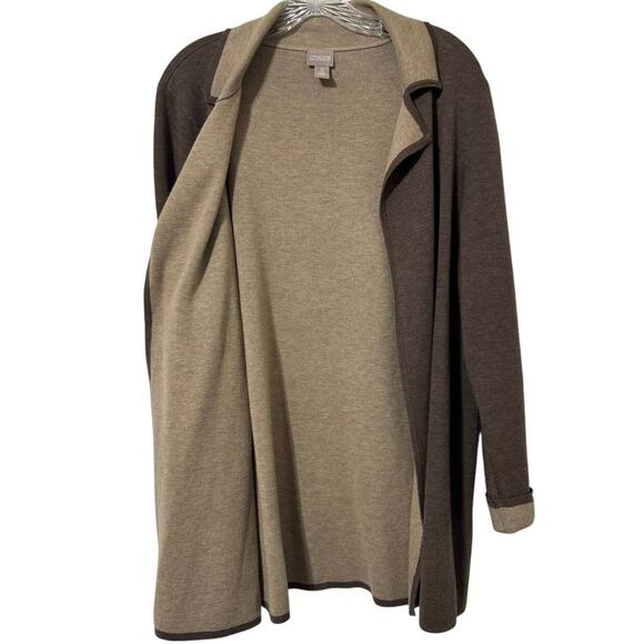 Chico's Women’s Size 2= L 12/14 Classic Open Front Cardigan Chocolate And  Mocha - Picture 8 of 10